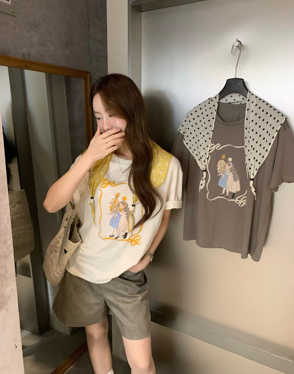 폭발 한 세대 섹션 티셔츠 프린트 그리고 스카프 배색 디자인 반팔 티셔츠 경기 스카프 있음 선적 상세 이미지 3
