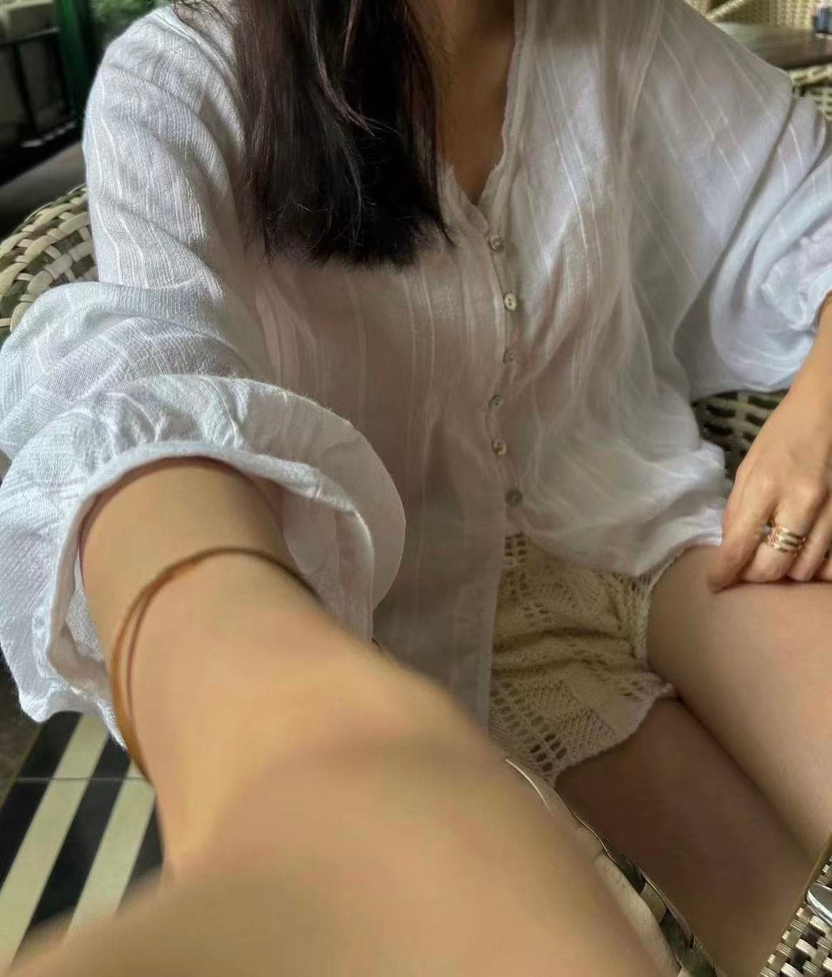 여름 켜기 새로운 한 부서 부드러운 품격 마이크로 ~을 통해 라미 면 질감 센스 원단 자외선 차단 셔츠 상세 이미지 5