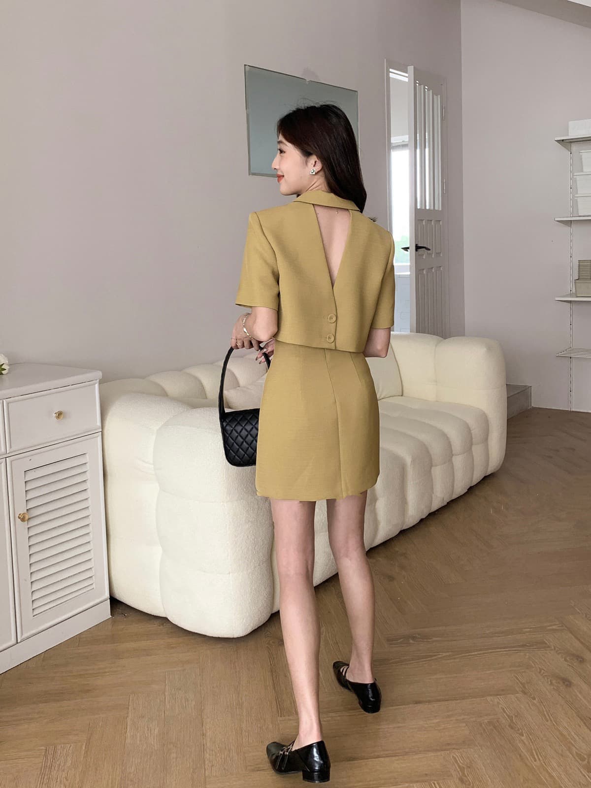 이른 가을 켜기 새로운 세트 한 부서 디자인 센스 백리스 정장 10 반신 치마 세트 상세 이미지 7