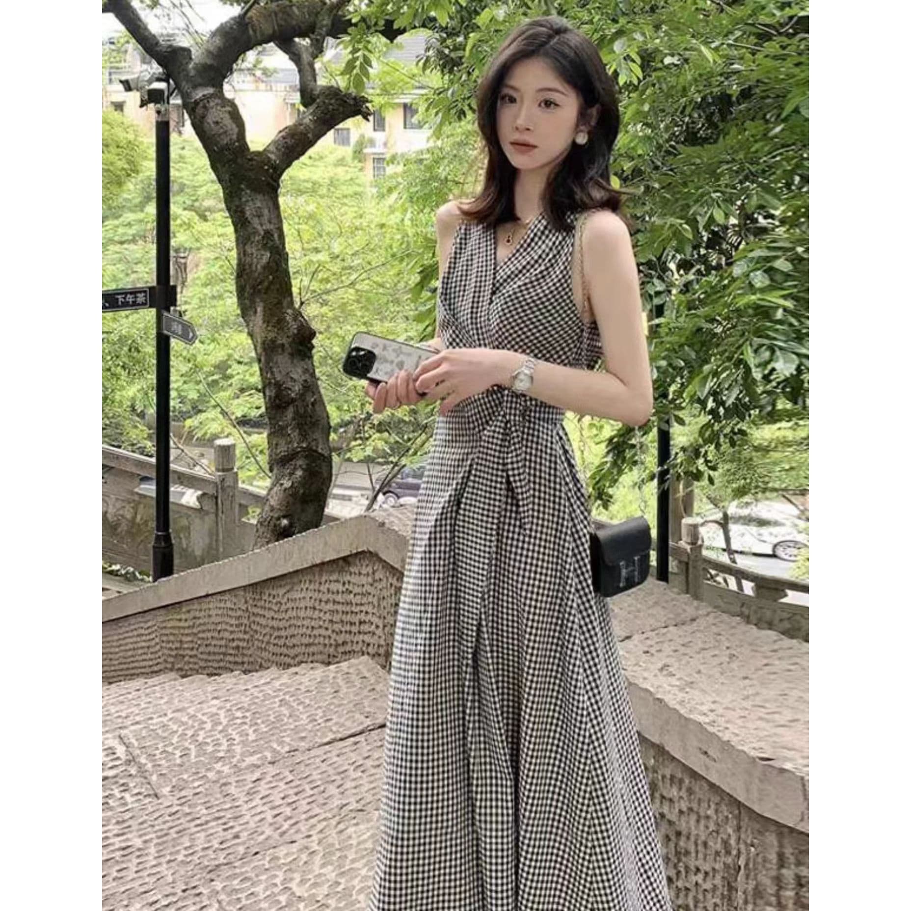 한 여성 규칙 한 부서 품격 레트로 체크무늬 절묘한 드레스 이미지 5
