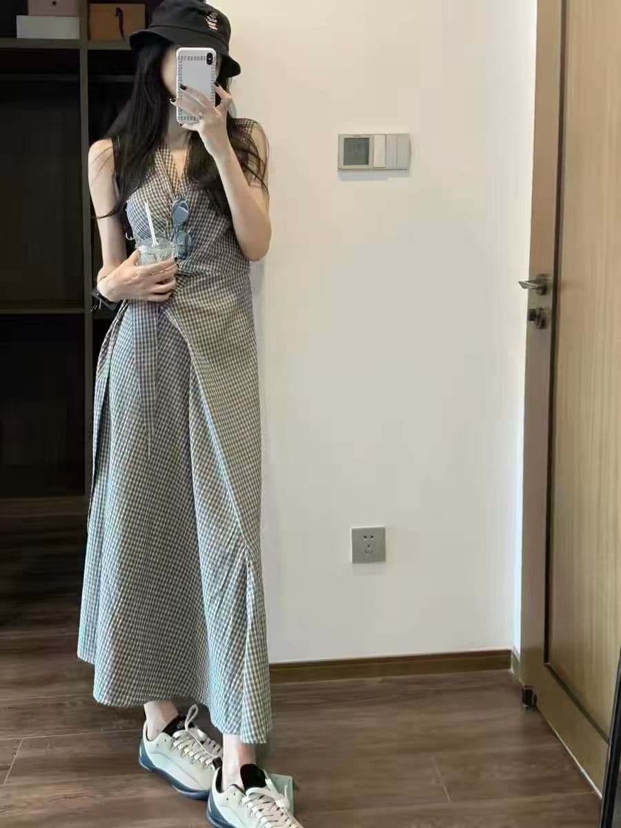 한 여성 규칙 한 부서 품격 레트로 체크무늬 절묘한 드레스 상세 이미지 3