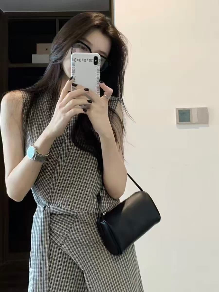 한 여성 규칙 한 부서 품격 레트로 체크무늬 절묘한 드레스 상세 이미지 6