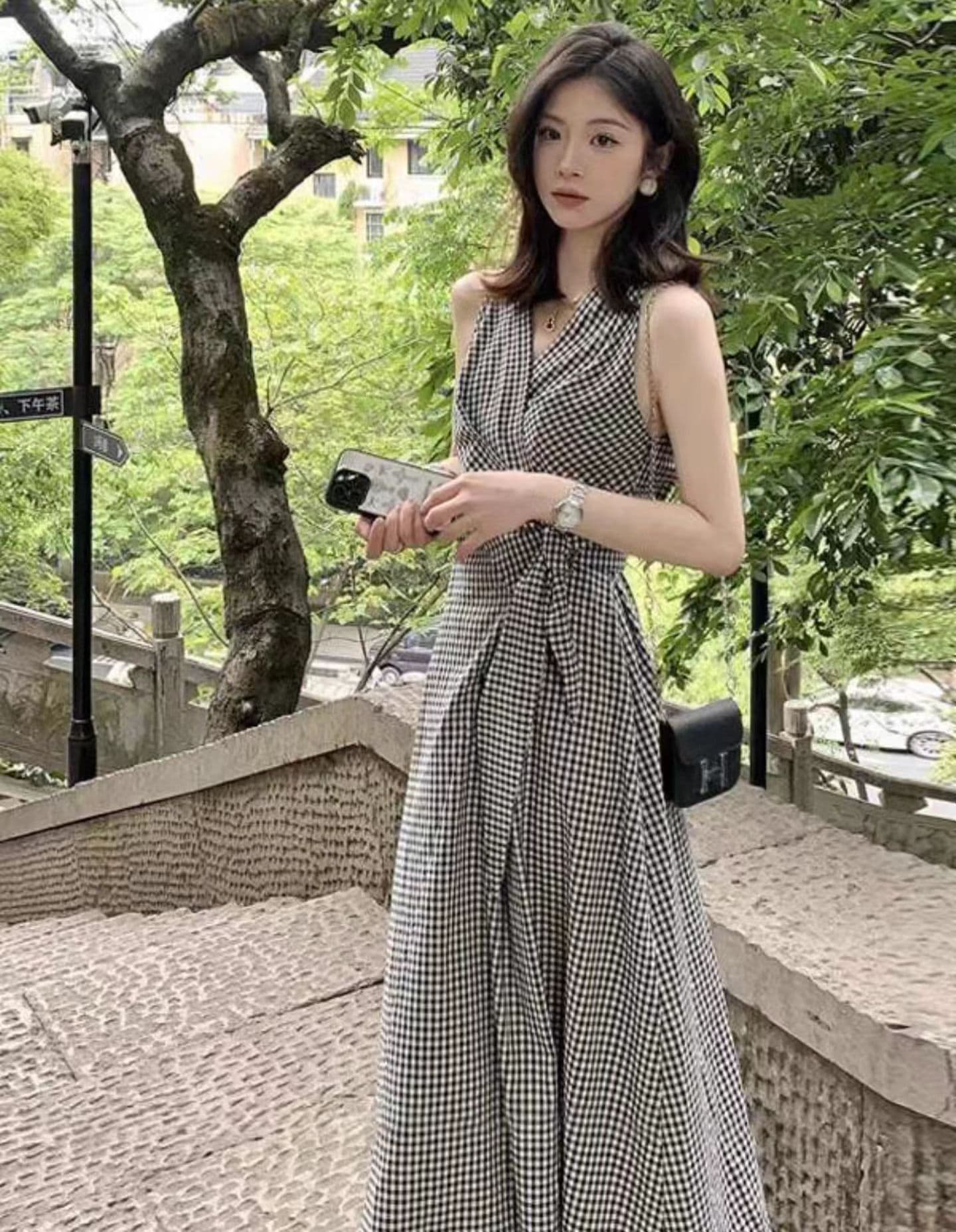 한 여성 규칙 한 부서 품격 레트로 체크무늬 절묘한 드레스 상세 이미지 8