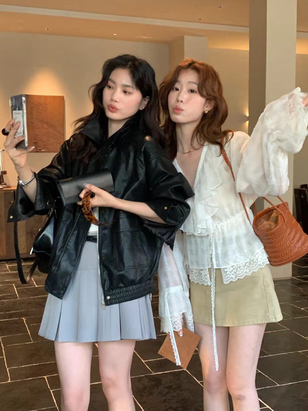 가을 켜기 새로운 높은 품질 한 부서 빅 포켓 장식 캐주얼 패션 섹션 가죽 재킷 상세 이미지 13