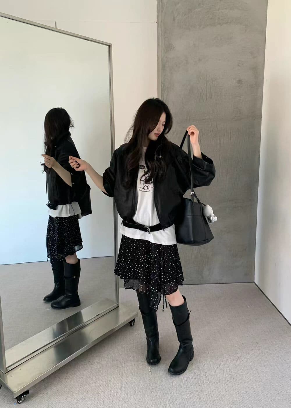 가을 켜기 새로운 한 부서 작은 대중 디자인 네클라인 펌프 로프 기계 자동차 모델 다용도 재킷 가죽 재킷 이미지 4