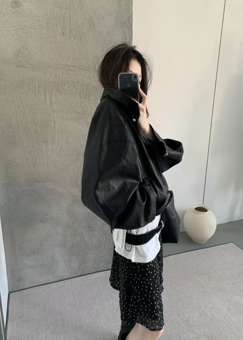 가을 켜기 새로운 한 부서 작은 대중 디자인 네클라인 펌프 로프 기계 자동차 모델 다용도 재킷 가죽 재킷 상세 이미지 5