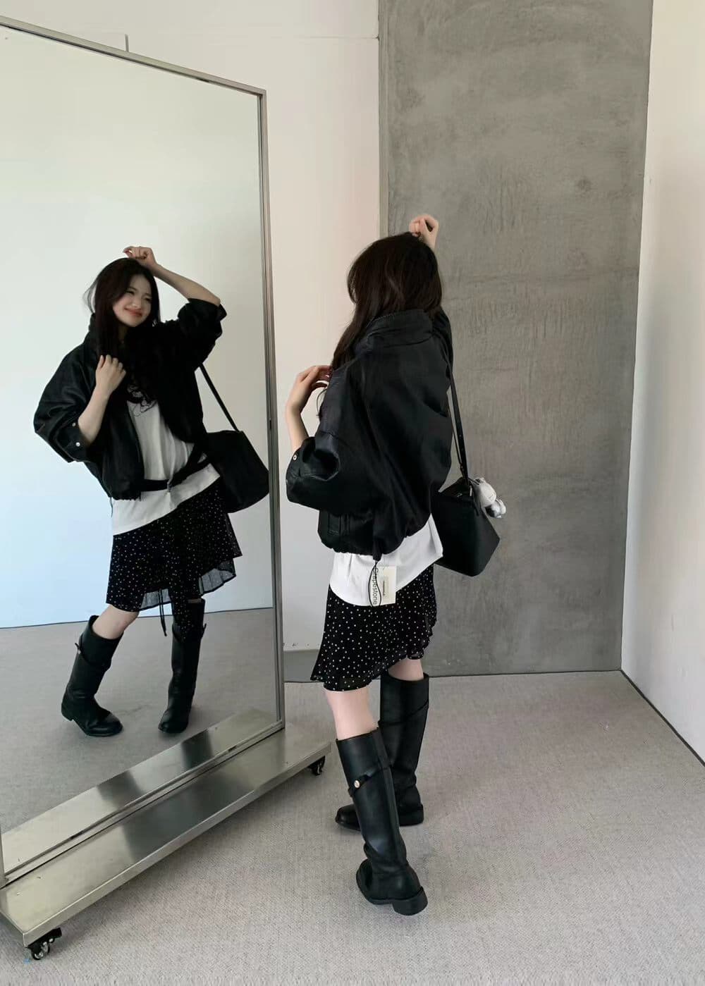 가을 켜기 새로운 한 부서 작은 대중 디자인 네클라인 펌프 로프 기계 자동차 모델 다용도 재킷 가죽 재킷 상세 이미지 9