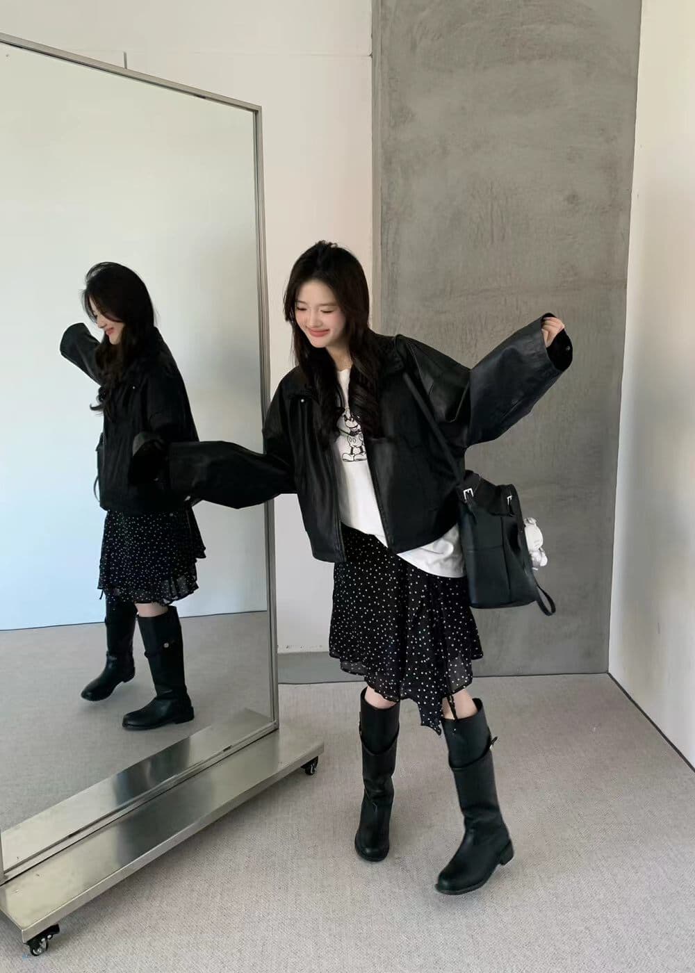 가을 켜기 새로운 한 부서 작은 대중 디자인 네클라인 펌프 로프 기계 자동차 모델 다용도 재킷 가죽 재킷 상세 이미지 10