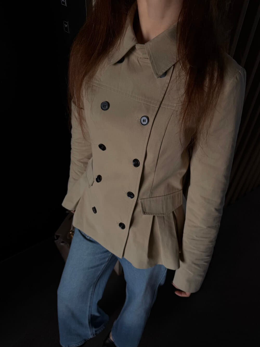 가을 켜기 새로운 한 부서 품격 디자인 섹션 장기 진자 얇은 허리 클래식 무거운 작업 재킷