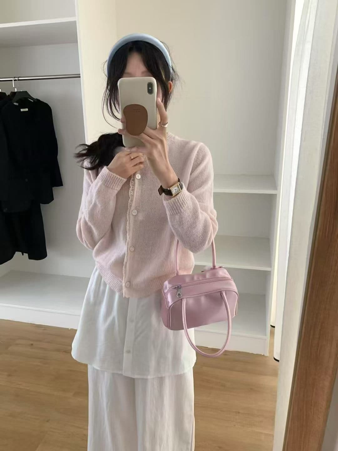가을 켜기 새로운 한 부서 품격 신선함 레이스 측면 털 바다 털 니트 작은 셔츠