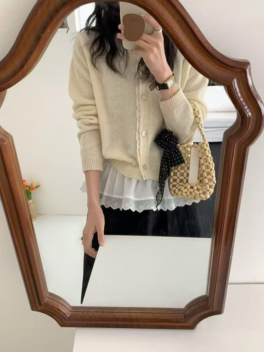 가을 켜기 새로운 한 부서 품격 신선함 레이스 측면 털 바다 털 니트 작은 셔츠 상세 이미지 4