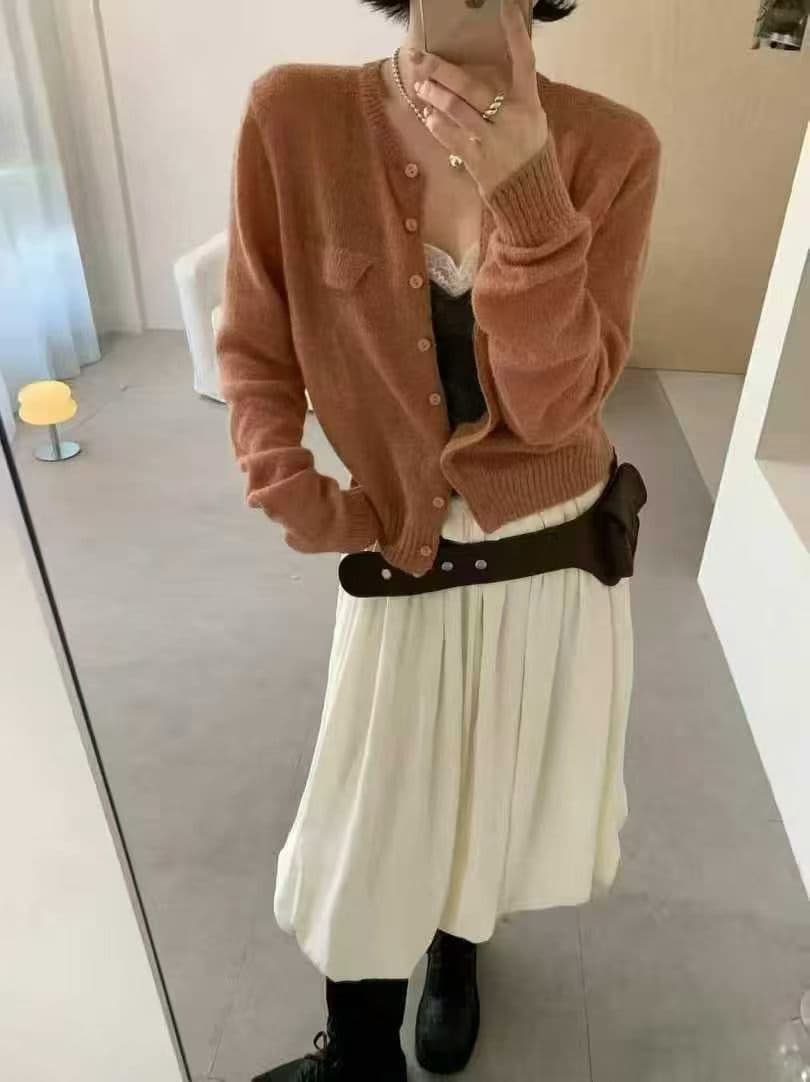 가을 켜기 새로운 한 부서 달콤한 스타일 주머니 장식 털 바다 털 긴팔 니트 오픈 가디건 여성 상세 이미지 8