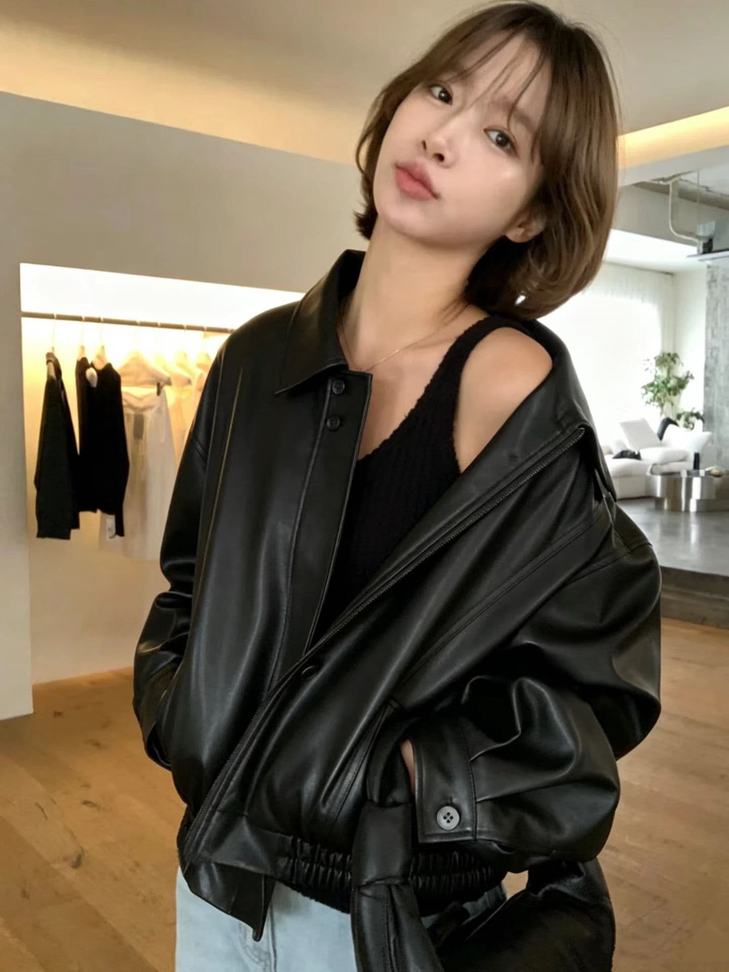 가을 켜기 새로운 한 부서 클래식 패션 품격 높은 품질 잭 가죽 자켓 상세 이미지 4