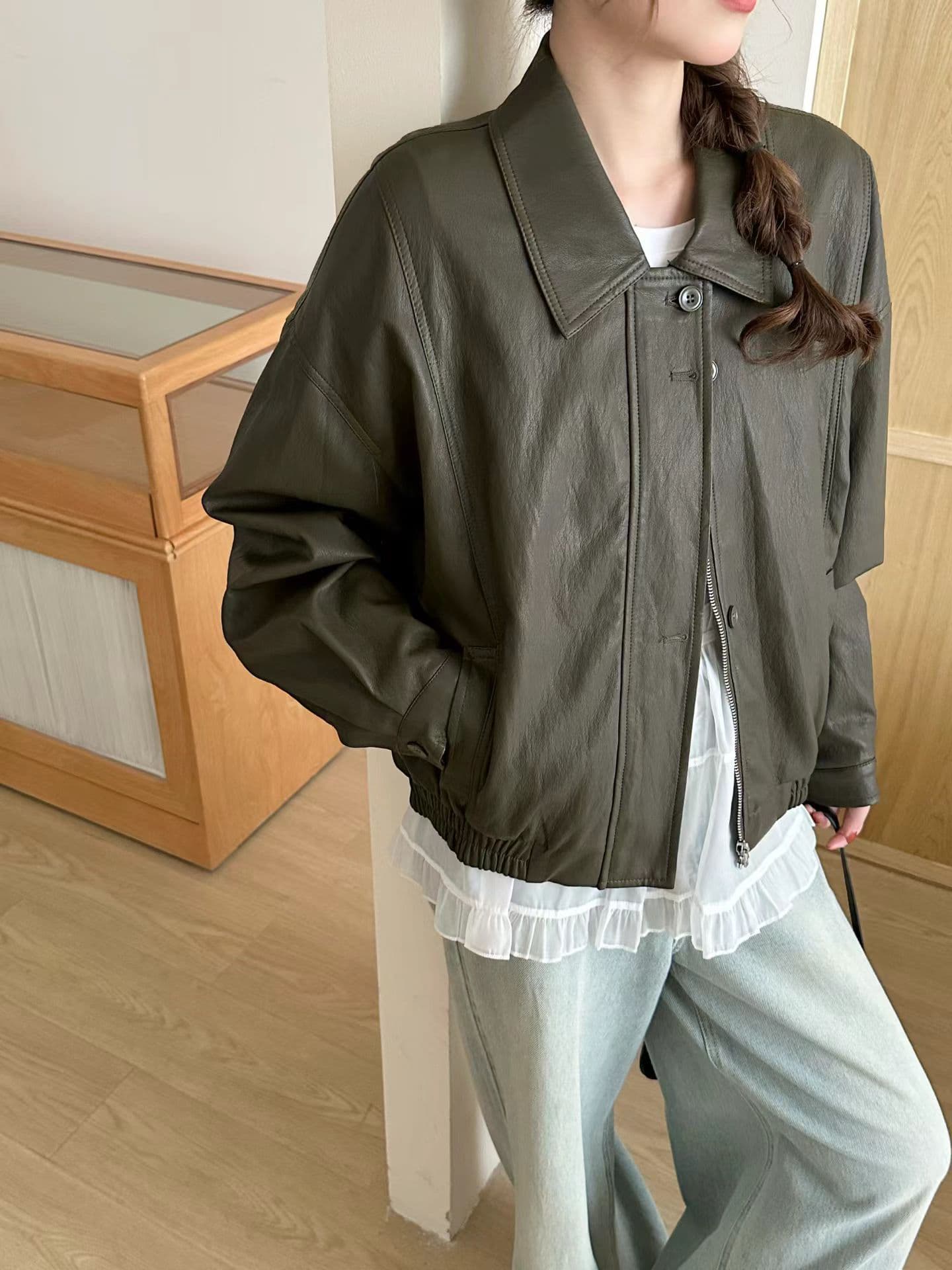 가을 켜기 새로운 한 부서 클래식 패션 품격 높은 품질 잭 가죽 자켓 상세 이미지 18