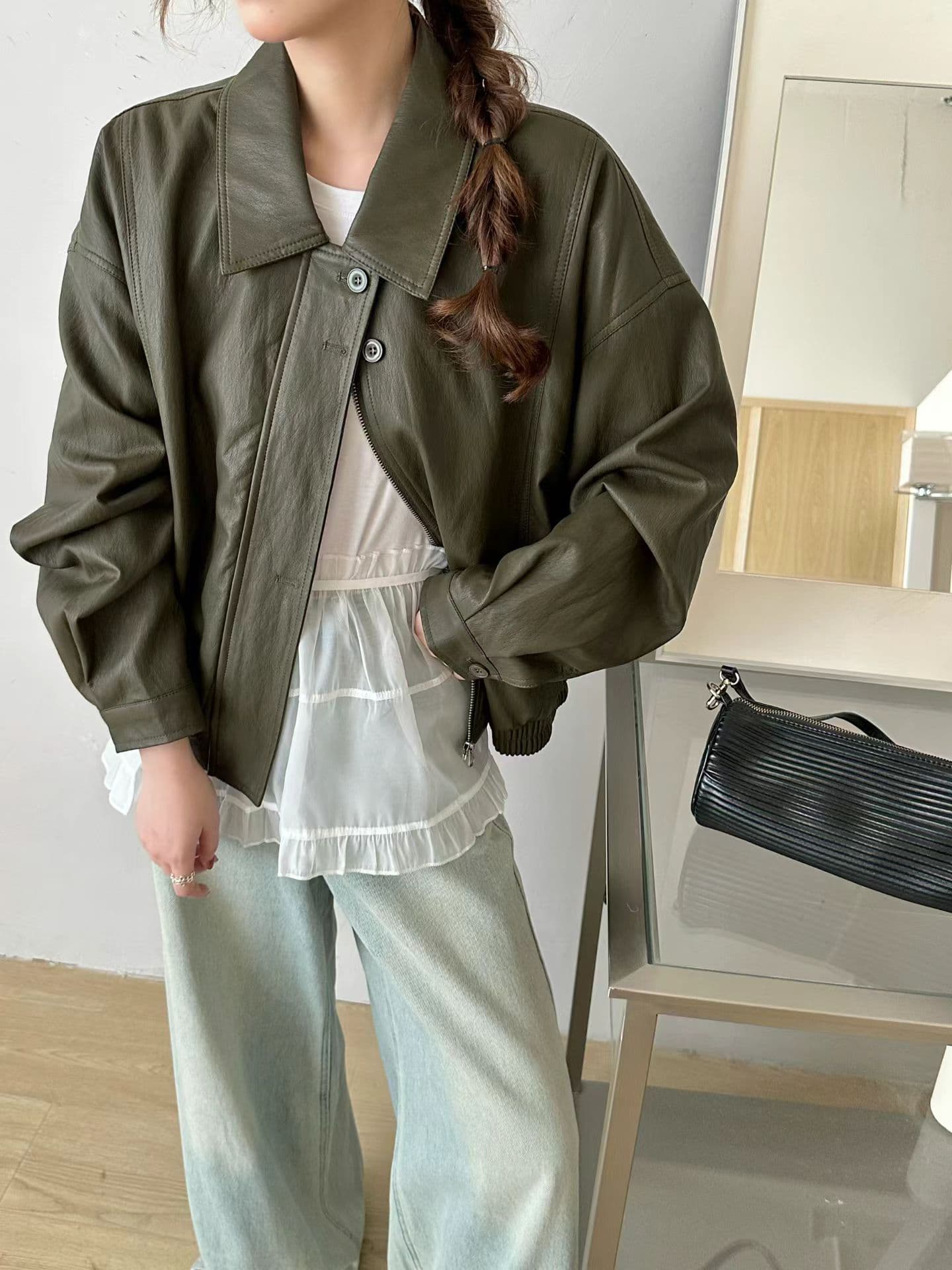가을 켜기 새로운 한 부서 클래식 패션 품격 높은 품질 잭 가죽 자켓 상세 이미지 20