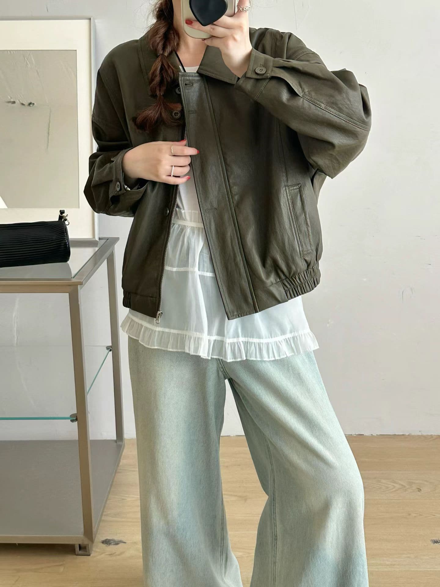 가을 켜기 새로운 한 부서 클래식 패션 품격 높은 품질 잭 가죽 자켓 상세 이미지 22