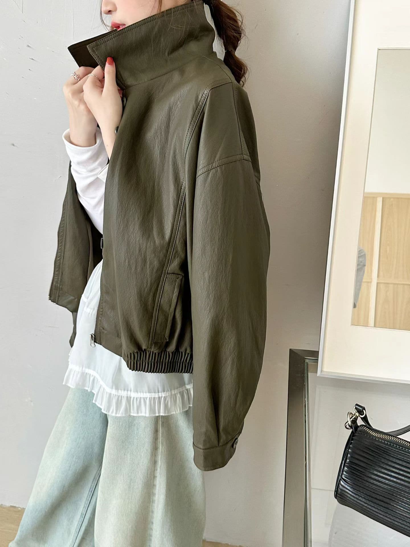 가을 켜기 새로운 한 부서 클래식 패션 품격 높은 품질 잭 가죽 자켓 상세 이미지 23
