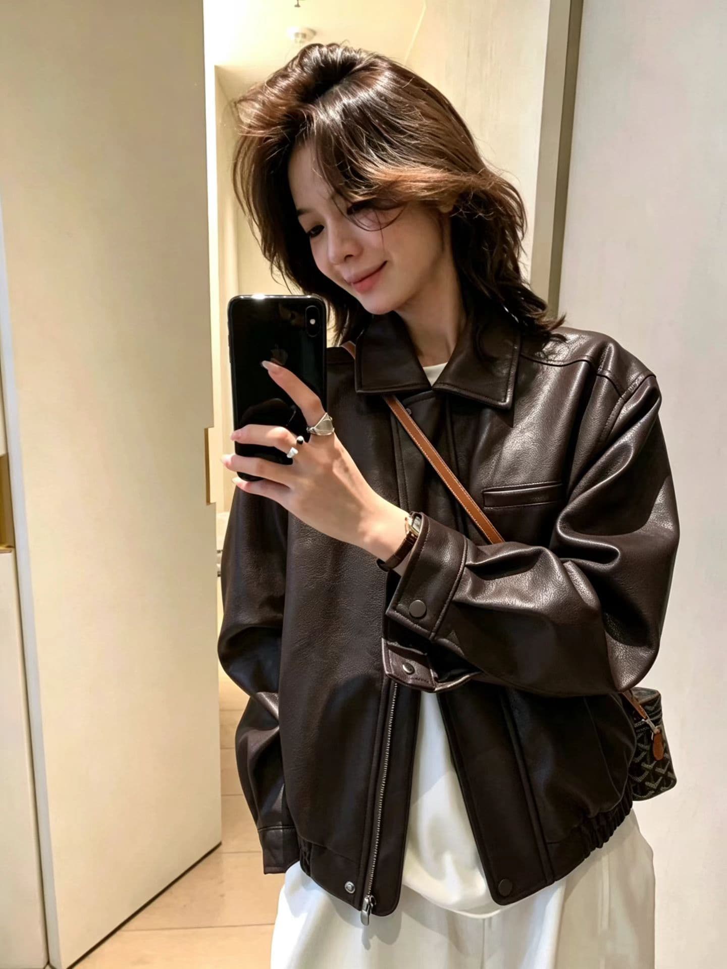 가을 켜기 새로운 한 부서 미니멀리즘 일상 레트로 거리 센스 재킷 가죽 재킷 이미지 4