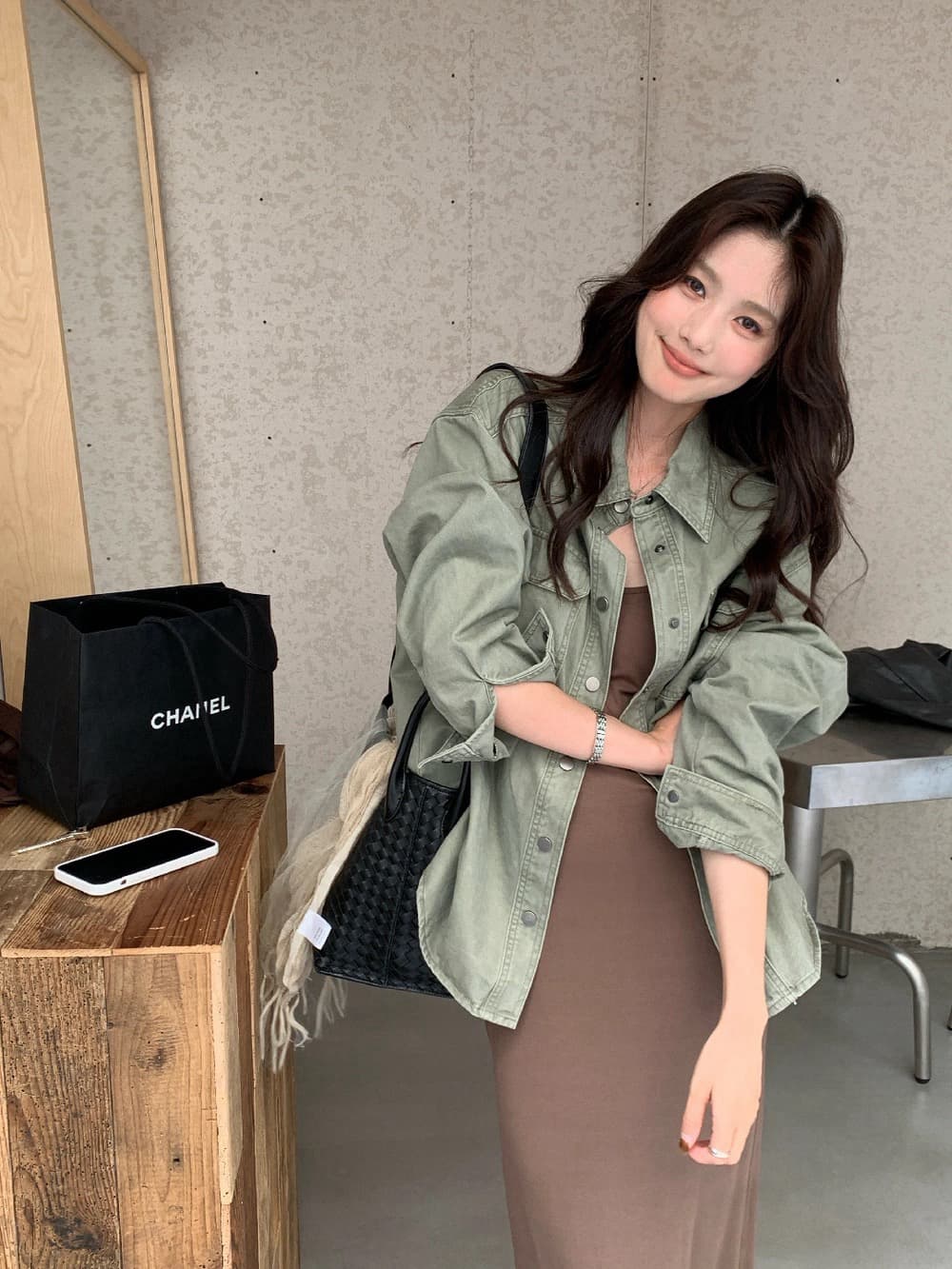 가을 켜기 새로운 파리 주말 레트로 루즈핏 폴로 칼라 워크웨어 셔츠 데님 재킷 이미지 2