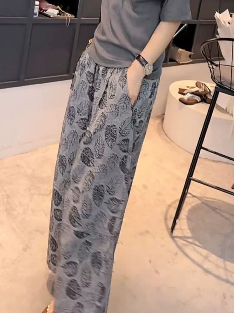 오래된 돈 바람 면 린넨 자카드 패션 캐주얼 다용도 와이드 레깅스 바지 하이웨이스트 펌프 로프 9부 바지 캐주얼 바지 품격 이미지 2