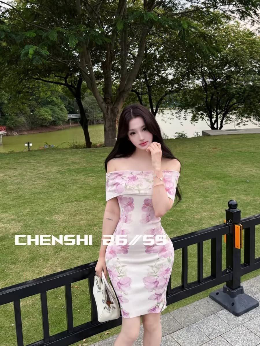 chen shi 옥 여름 얼음 장미 오프숄더 니트 꽃무늬 타이트 스커트 드레스 여름 통기성 한 마디 짧은 치마 상세 이미지 1