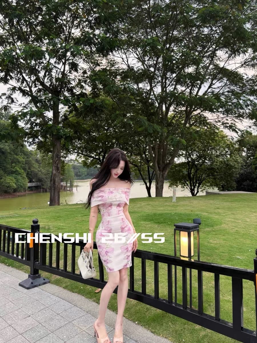 chen shi 옥 여름 얼음 장미 오프숄더 니트 꽃무늬 타이트 스커트 드레스 여름 통기성 한 마디 짧은 치마 상세 이미지 3