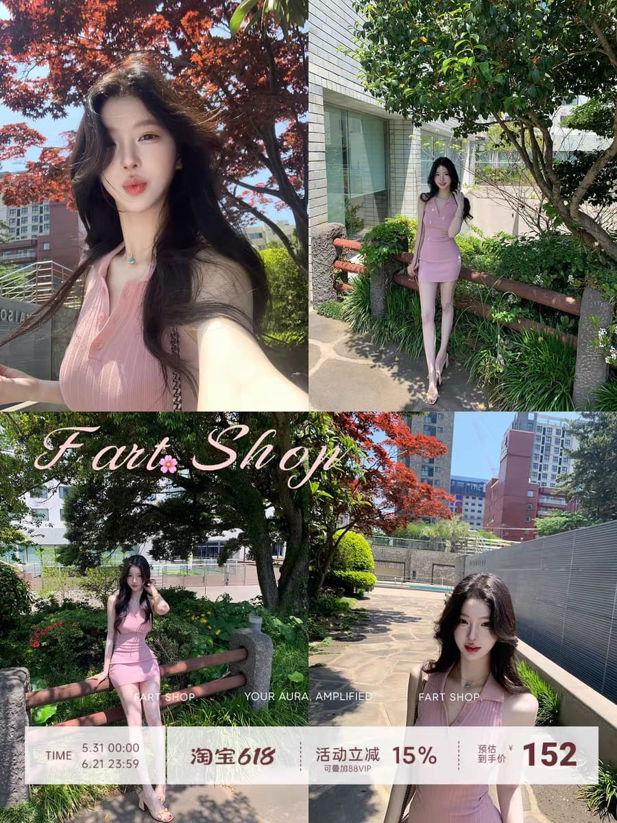 fart shop 딸기 소프트 캔디 핑크색 폴로 칼라 민소매 조끼 여성 드레스 봄 여름 타이트 스커트 천천히 여단 치마