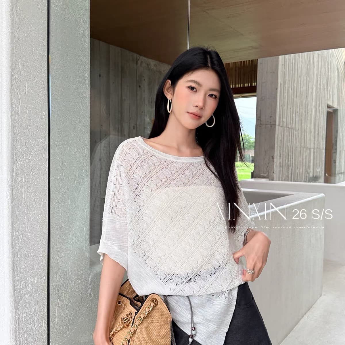 jmmoso- 보 주님 바람 느긋한 느슨함 비스듬한 어깨 불규칙 밑단 니트 스웨터 작은 셔츠 경기 허리 로프 x6508 상세 이미지 3