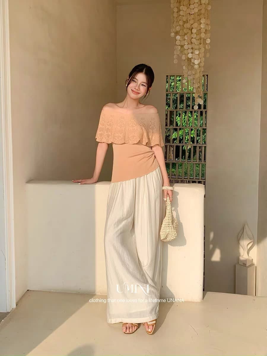 2026 여름 일본과 한국 부서 프릴 홀로우 아웃 디자인 느긋한 느슨함 슬림해 보이는 품격 다용도 오프숄더 티셔츠 작은 셔츠 상세 이미지 5