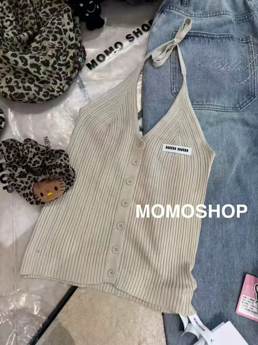 momo 행침 목 스트라이프 니트 조끼 여성 2026 여름 새로운 막대기 표준 디자인 센스 몸매 가꾸기 슬림해 보이는 슬립 맨위 상세 이미지 3