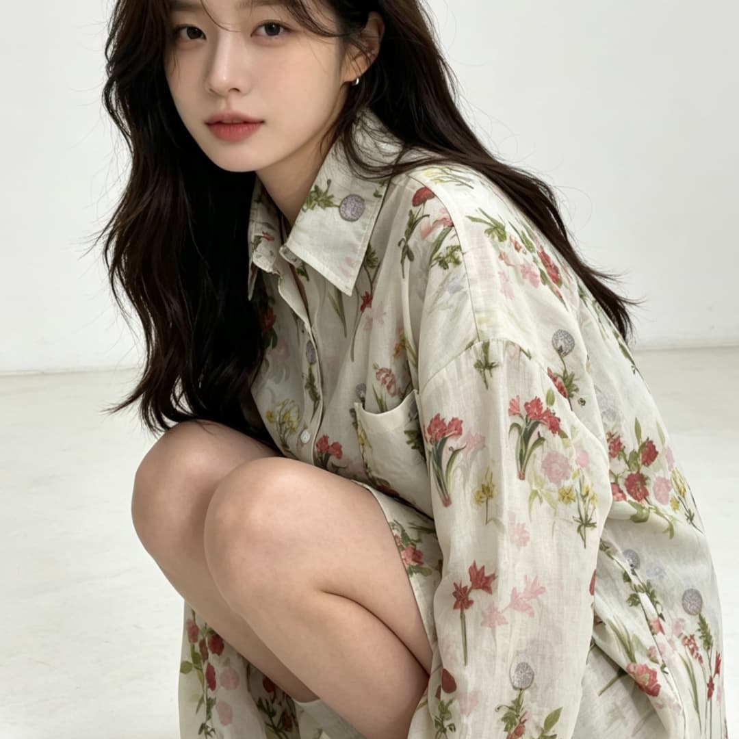 한국 스타일 여름 꽃무늬 프린트 셔츠 하라주쿠 스타일 긴팔 셔츠 패션 루즈핏 맨위 여성 코트 자외선 차단 의류 트렌디 상세 이미지 1