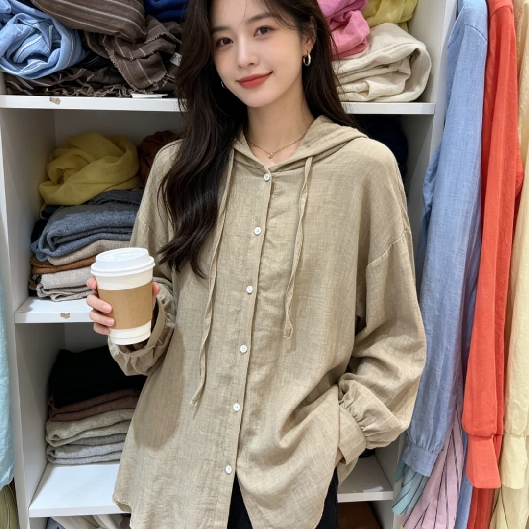 한국 스타일 여름 후드 셔츠 하라주쿠 스타일 캐주얼 미니멀리즘 루즈핏 빅 사이즈 다용도 긴팔 재킷 맨위 자외선 차단 의류 이미지 5