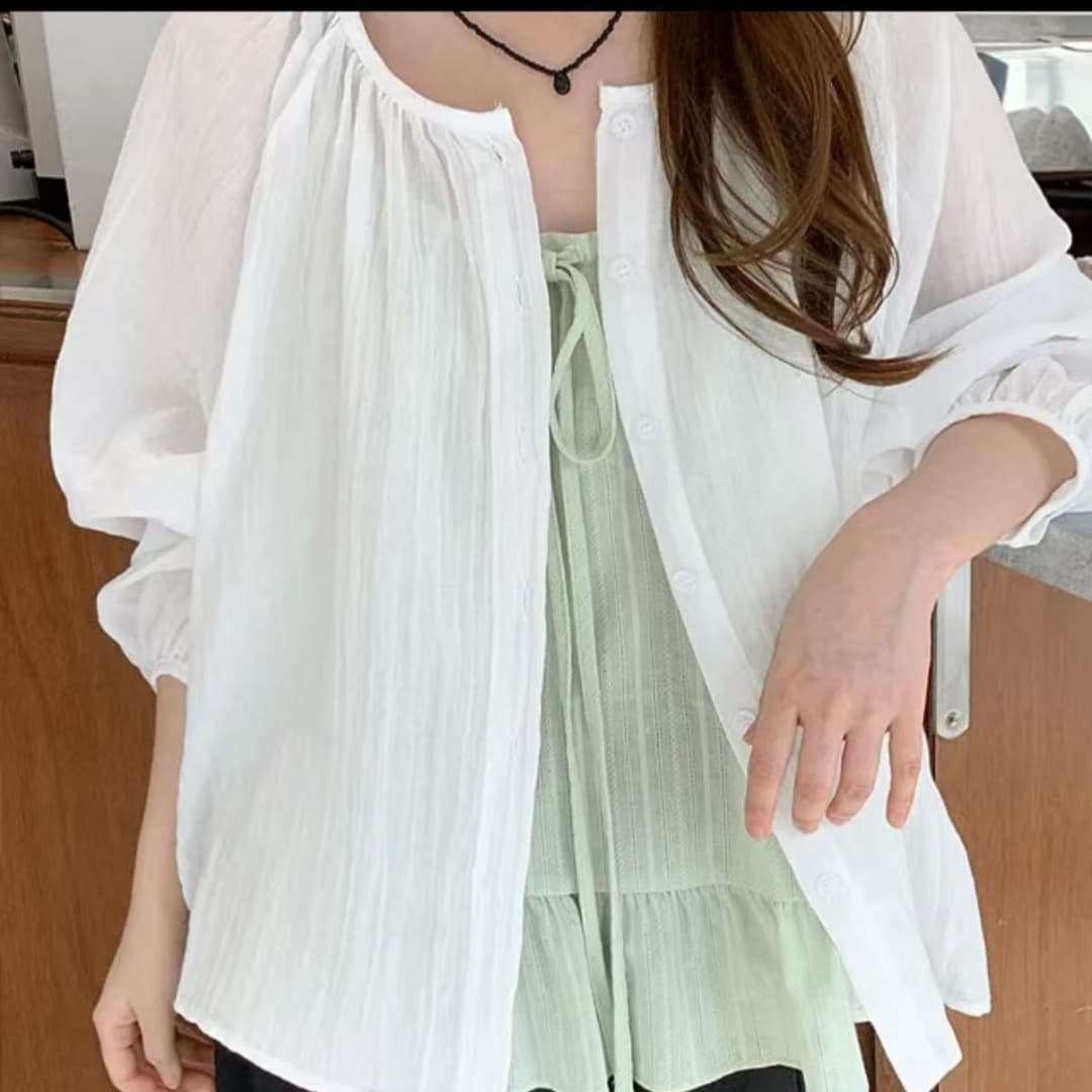 한국 스타일 여름 문예 작은 청신 셔츠 하라주쿠 스타일 캐주얼 패션 미니멀리즘 빅 사이즈 다용도 긴팔 셔츠 맨위 상세 이미지 1