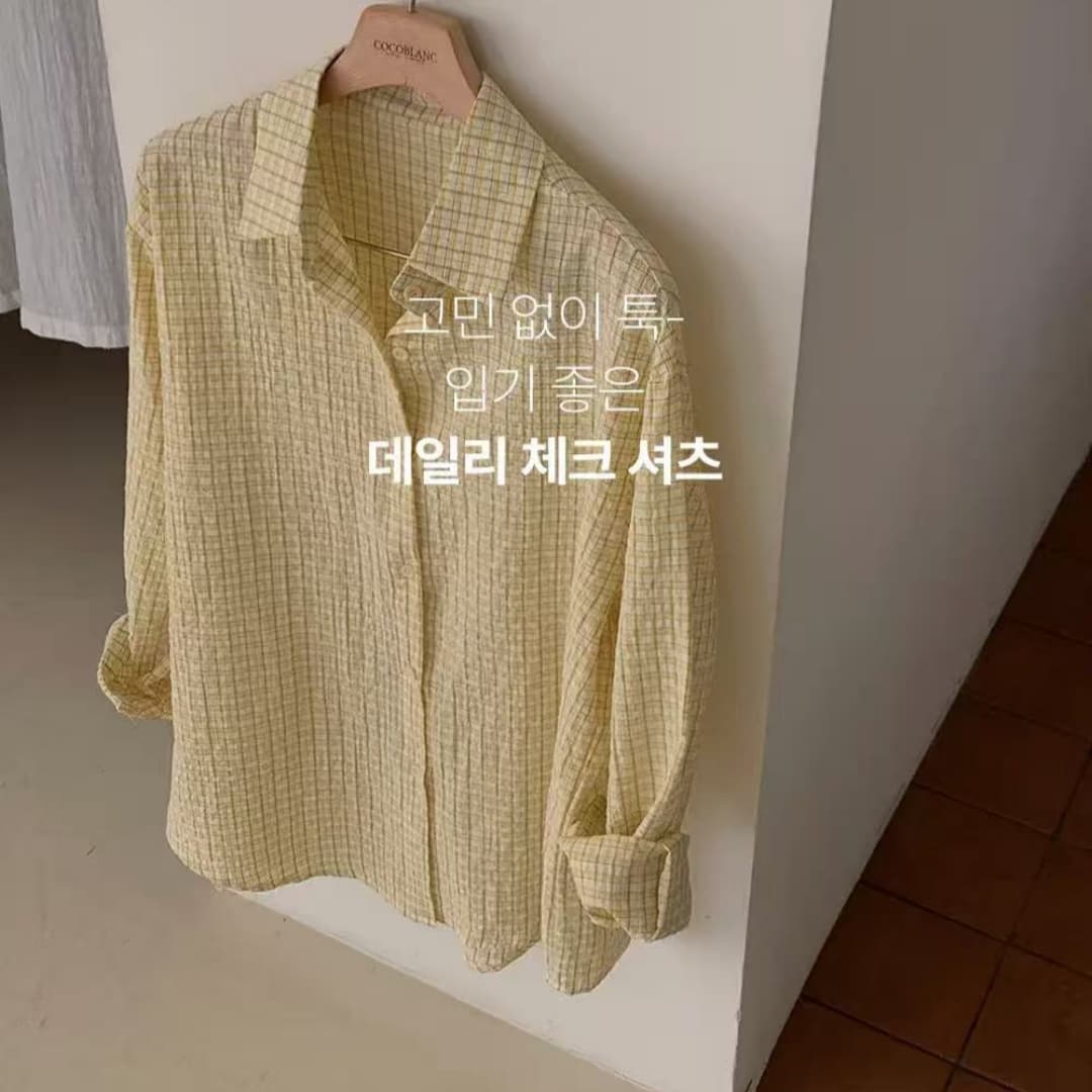 한국 스타일 가을 클래식 격자 무늬 셔츠 디자인 센스 맨위 미니멀리즘 패션 루즈핏 긴팔 셔츠 패션 여성 코트 이미지 4