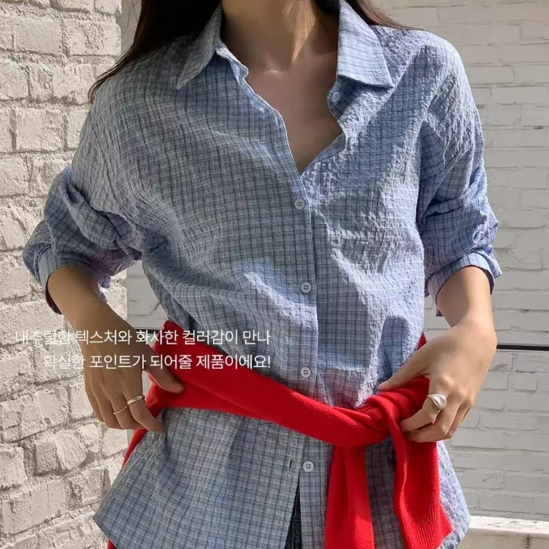 한국 스타일 가을 클래식 격자 무늬 셔츠 디자인 센스 맨위 미니멀리즘 패션 루즈핏 긴팔 셔츠 패션 여성 코트 이미지 5