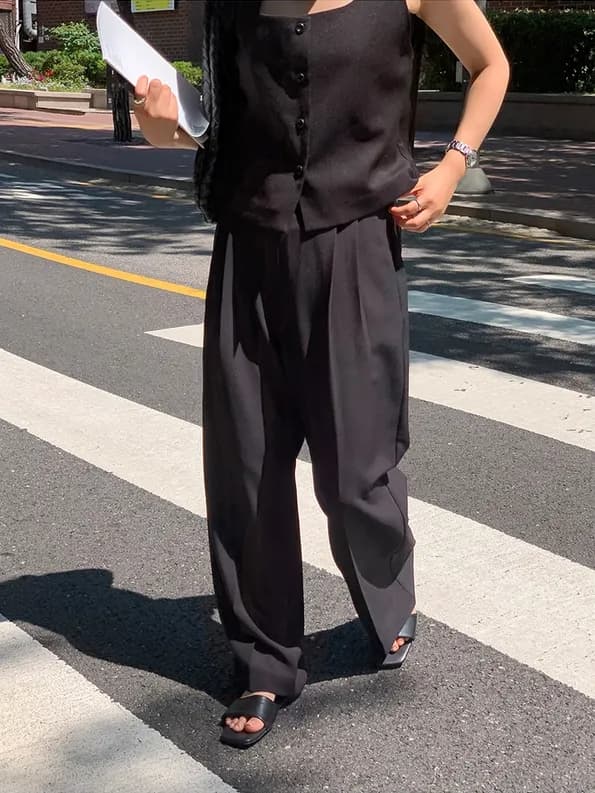 chic 한 부서 여름 프랑스식 레트로 외국 가스 작은 대중 싱글 줄 버튼 스택 착용 민소매 조끼 정장 베스트 맨위 상세 이미지 38