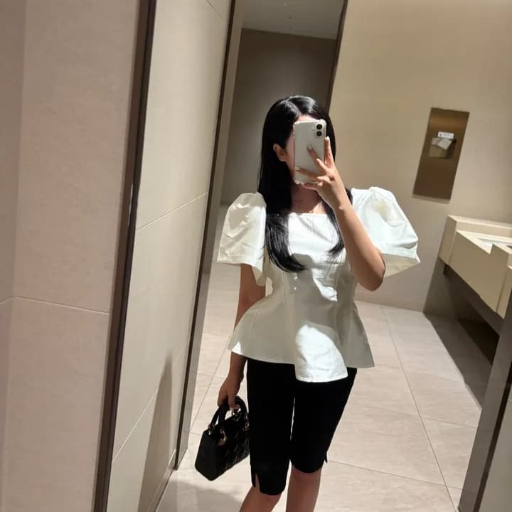 chic 한국 여름 프랑스식 외국 가스 빛 럭셔리 거품 소매 품격 몸매 가꾸기 궁정 다용도 셔츠 맨위 이미지 3