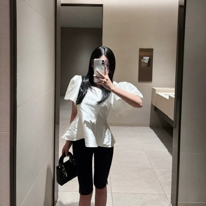chic 한국 여름 프랑스식 외국 가스 빛 럭셔리 거품 소매 품격 몸매 가꾸기 궁정 다용도 셔츠 맨위 상세 이미지 6