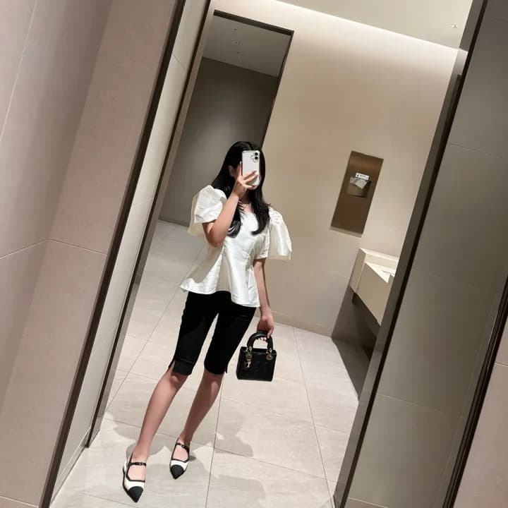 chic 한국 여름 프랑스식 외국 가스 빛 럭셔리 거품 소매 품격 몸매 가꾸기 궁정 다용도 셔츠 맨위 상세 이미지 9