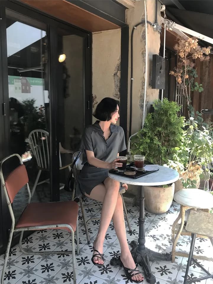 chic 한국 스타일 여름 패션 레트로 폴로 칼라 주간 실크 쉬폰 셔츠 하이웨이스트 작은 대중 방귀 커튼 바지 세트 상세 이미지 8