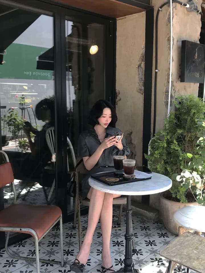 chic 한국 스타일 여름 패션 레트로 폴로 칼라 주간 실크 쉬폰 셔츠 하이웨이스트 작은 대중 방귀 커튼 바지 세트 상세 이미지 12