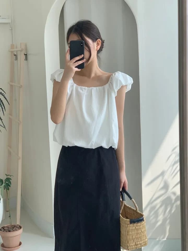 chic 한국 스타일 여름 미니멀리즘 작은 대중 품격 달콤한 미국 칼라 레이스업 거품 소매 인형 셔츠 꽃밭 셔츠 맨위 상세 이미지 11