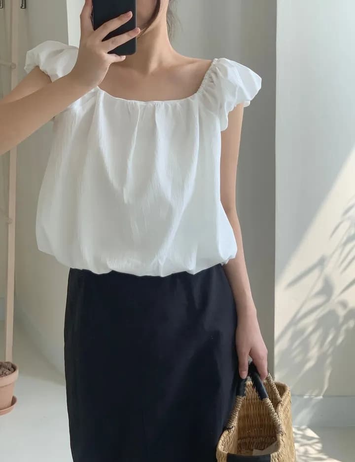 chic 한국 스타일 여름 미니멀리즘 작은 대중 품격 달콤한 미국 칼라 레이스업 거품 소매 인형 셔츠 꽃밭 셔츠 맨위 상세 이미지 19