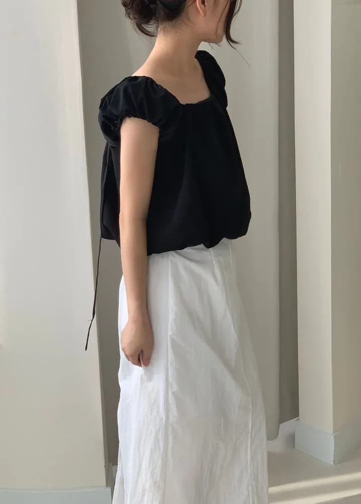 chic 한국 스타일 여름 미니멀리즘 작은 대중 품격 달콤한 미국 칼라 레이스업 거품 소매 인형 셔츠 꽃밭 셔츠 맨위 상세 이미지 25