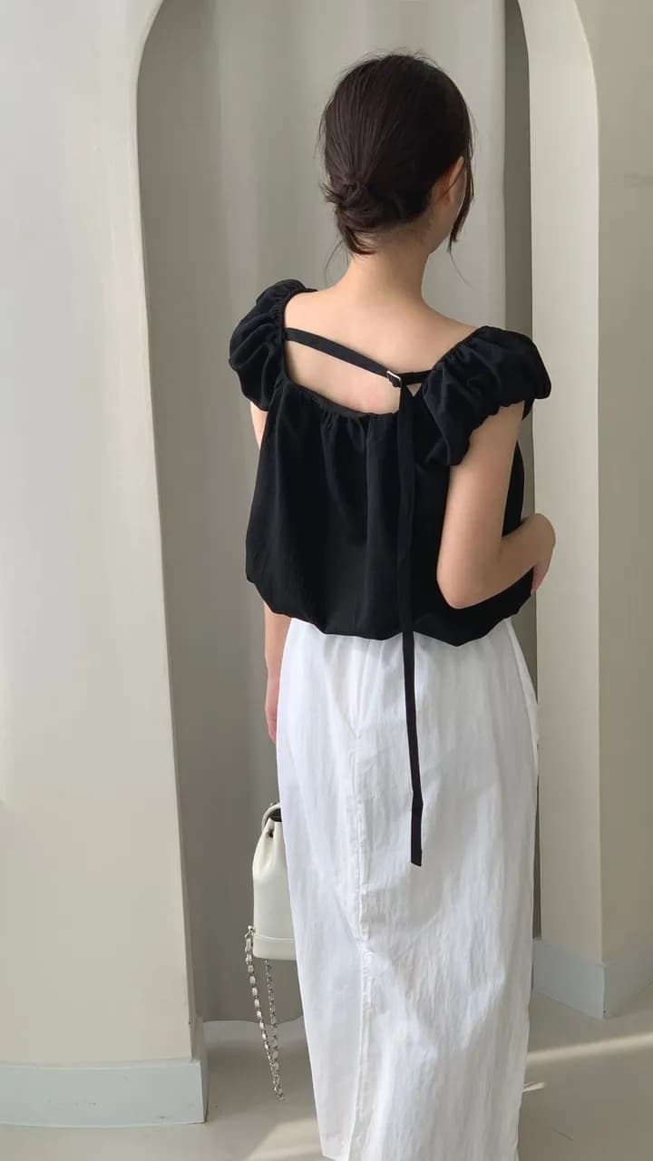 chic 한국 스타일 여름 미니멀리즘 작은 대중 품격 달콤한 미국 칼라 레이스업 거품 소매 인형 셔츠 꽃밭 셔츠 맨위 상세 이미지 29