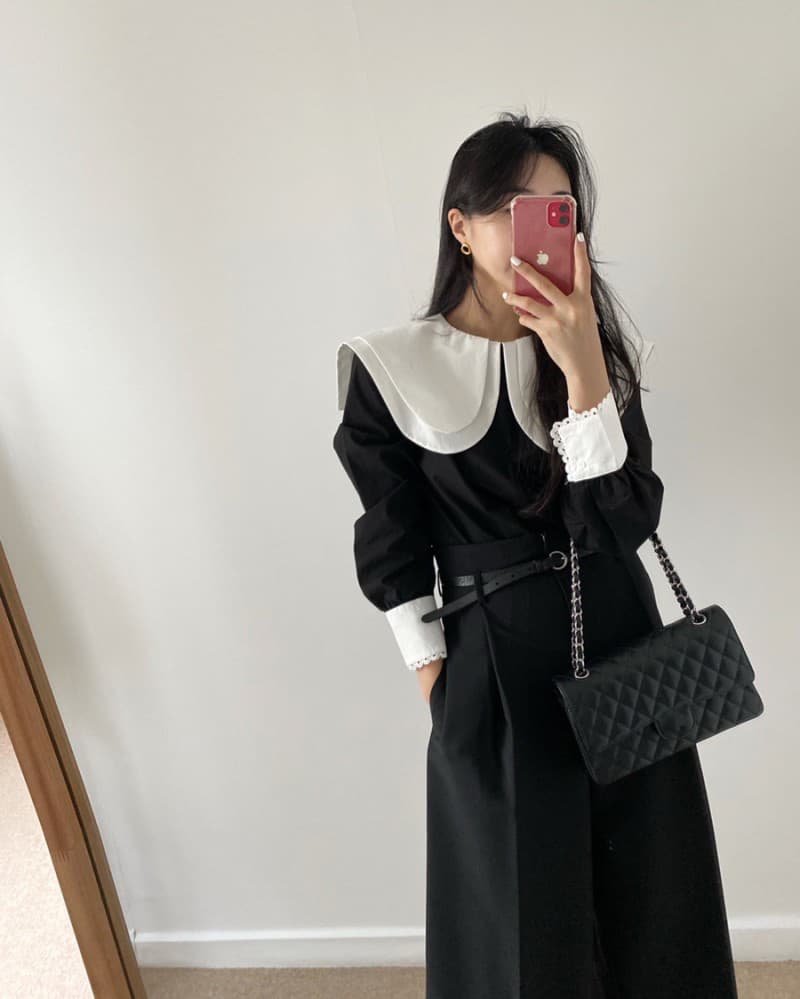 chic 한국 봄 새로운 프랑스식 작은 대중 레이스 다용도 배색 이중층 베이비 칼라 풀오버 셔츠 맨위 상세 이미지 11