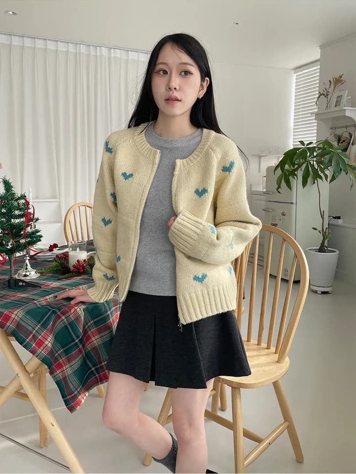 chic 한 부서 가을 겨울 달콤함 연령 감소 하트 디자인 센스 지퍼 오픈 가디건 다용도 니트 스웨터 스웨터 맨위 상세 이미지 9