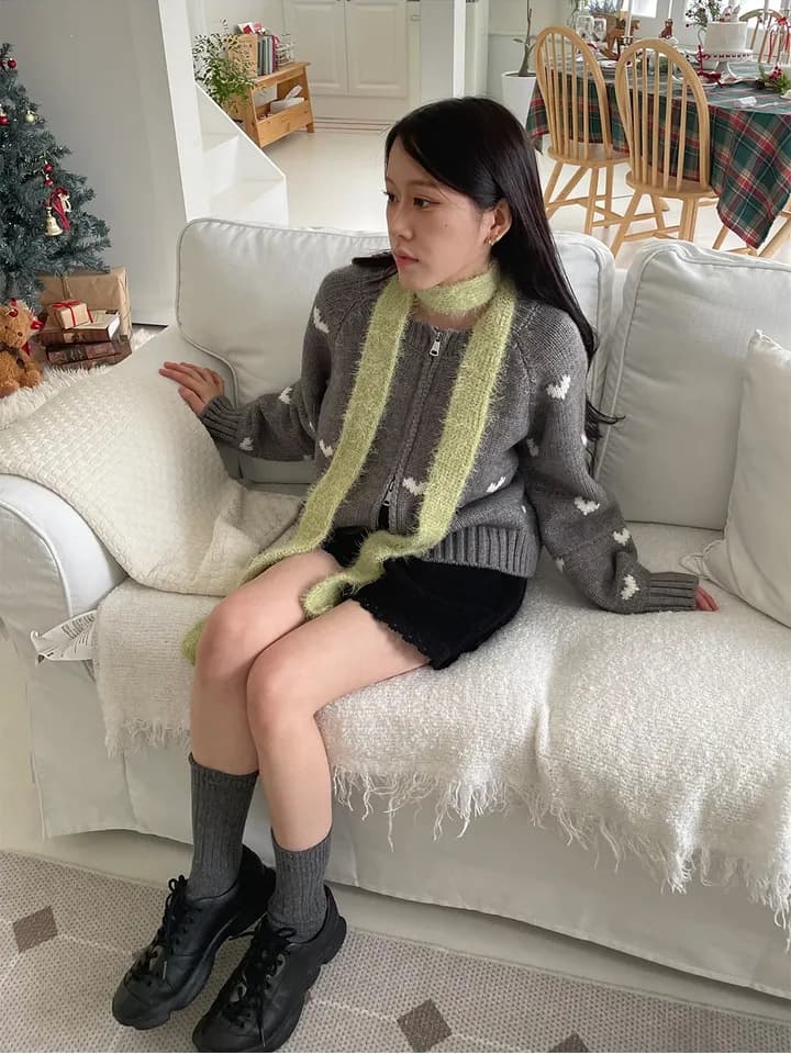 chic 한 부서 가을 겨울 달콤함 연령 감소 하트 디자인 센스 지퍼 오픈 가디건 다용도 니트 스웨터 스웨터 맨위 상세 이미지 12