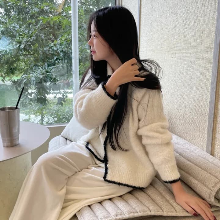 chic 한 부서 가을 겨울 부드러운 연령 감소 배색 폴로 칼라 싱글 줄 버튼 오픈 가디건 캐주얼 다용도 니트 스웨터 스웨터