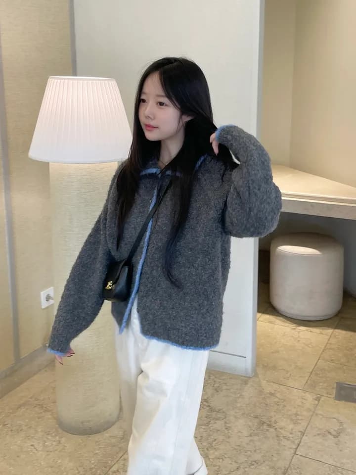 chic 한 부서 가을 겨울 부드러운 연령 감소 배색 폴로 칼라 싱글 줄 버튼 오픈 가디건 캐주얼 다용도 니트 스웨터 스웨터 상세 이미지 17